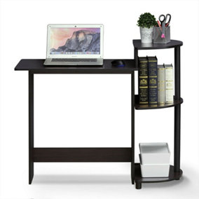 Furinno Compact Computer Desk with Shelves, Dark Walnut