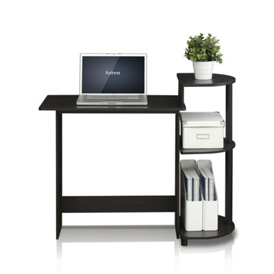 Furinno Compact Computer Desk with Shelves, Espresso/Black