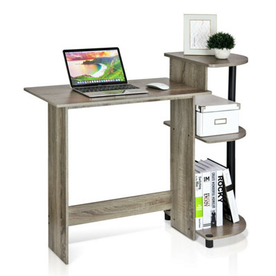 Furinno Compact Computer Desk with Shelves, French Oak Grey/Black