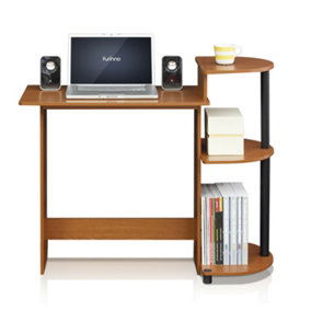 Furinno Compact Computer Desk with Shelves, Light Cherry/Black