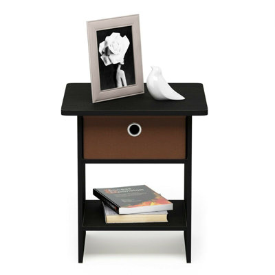 Furinno Dario End Table/ Night Stand Storage Shelf with Bin Drawer, Americano/Medium Brown