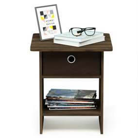 Furinno Dario End Table/ Night Stand Storage Shelf with Bin Drawer, Columbia Walnut/Dark Brown
