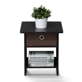 Furinno Dario End Table/ Night Stand Storage Shelf with Bin Drawer, Dark Walnut