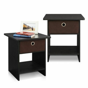 Furinno Dario End Table/ Night Stand Storage Shelf with Bin Drawer, Espresso/Brown, Set of 2