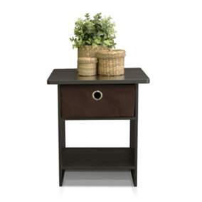 Furinno Dario End Table/ Night Stand Storage Shelf with Bin Drawer, Espresso/Brown