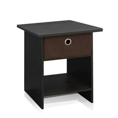 Furinno Dario End Table/ Night Stand Storage Shelf with Bin Drawer, Espresso/Brown
