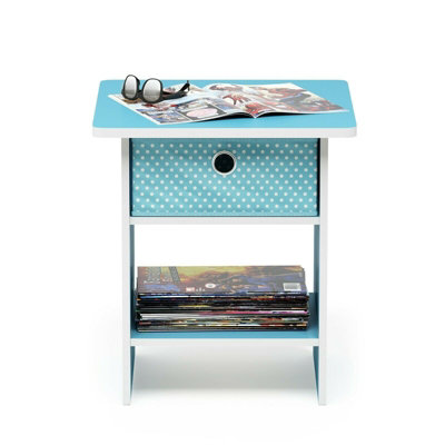 Furinno Dario End Table/ Night Stand Storage Shelf with Bin Drawer, Light Blue/Light Blue