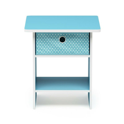 Furinno Dario End Table/ Night Stand Storage Shelf with Bin Drawer, Light Blue/Light Blue