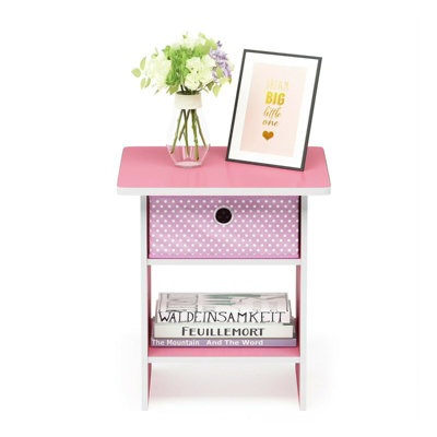 Furinno Dario End Table/ Night Stand Storage Shelf with Bin Drawer, Pink/Light Pink