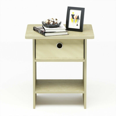 Furinno Dario End Table/ Night Stand Storage Shelf with Bin Drawer Side Table, Cream Faux Marble/Ivory
