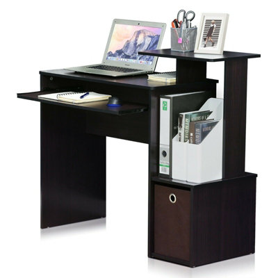 Furinno Econ Multipurpose Home Office Computer Writing Desk w/Bin, Dark Walnut