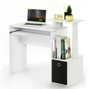 Furinno Econ Multipurpose Home Office Computer Writing Desk w/Bin, White/Black