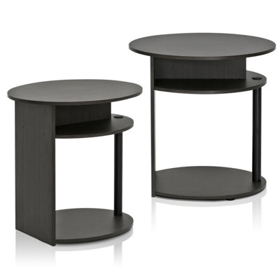 Furinno JAYA Simple Design Oval End Table, Walnut, Set of 2