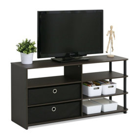 Furinno JAYA Simple Design TV Stand for up to 50-Inch with Bins, Walnut, 15078WNBK