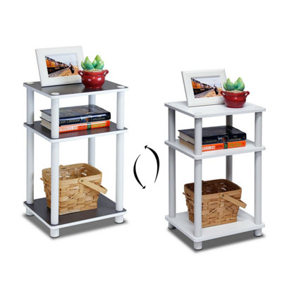 Furinno Just 3-Tier No Tools Tube End Table, White Side Table for Bedroom