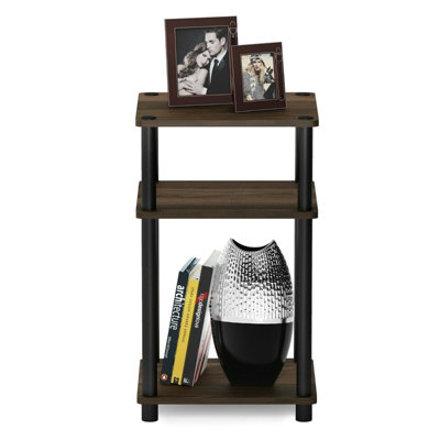 Furinno Just 3-Tier Turn-N-Tube End Table, Columbia Walnut/Black