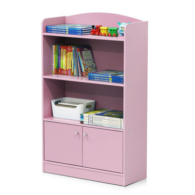 Furinno KidKanac Bookshelf with Storage Cabinet, Pink