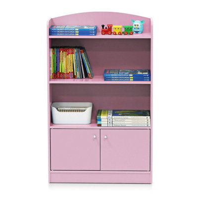 Furinno KidKanac Bookshelf with Storage Cabinet, Pink