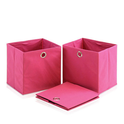 Furinno Laci Foldable Storage Organizer with Round Ring Handle, Set of 3, Pink