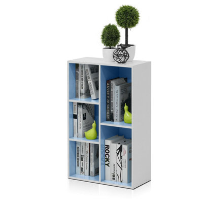 Furinno Luder 5-Cube Reversible Open Shelf, White/Light Blue