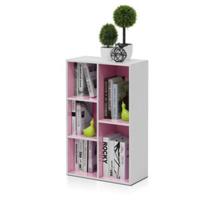 Furinno Luder 5-Cube Reversible Open Shelf, White/Pink