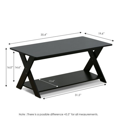 Furinno Bijzettafel met kruispoten en 2 niveaus, hout, espresso, 39,5 x