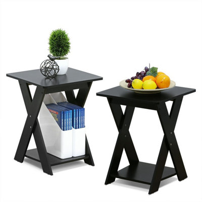 Furinno Modern Simplistic Criss-Crossed End Table,Espresso, Set of 2