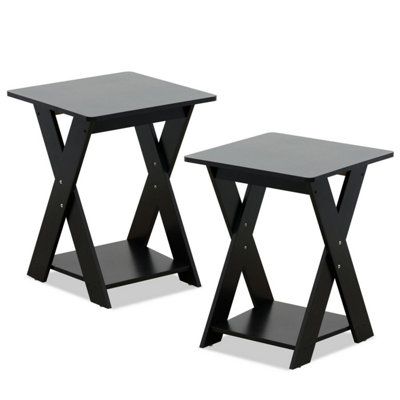 Furinno Modern Simplistic Criss-Crossed End Table,Espresso, Set of 2