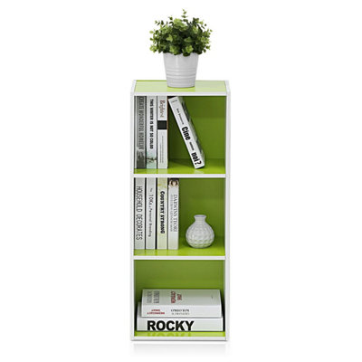 Furinno Pasir 3-Tier Open Shelf Bookcase, White/Green 11003WH/GR