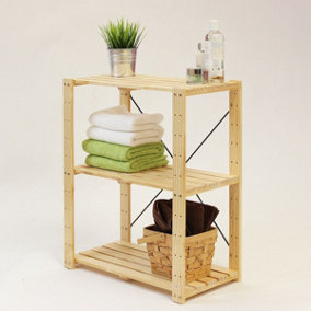 Furinno Pine Solid Wood 3 Tier Adjustable Shelf, Natural