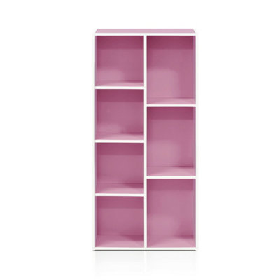 Furinno Reed 7-Cube Reversible Open Shelf, White/Pink