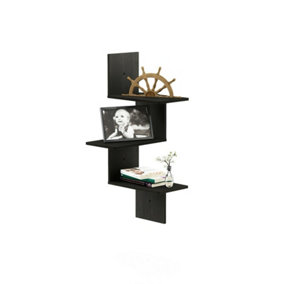 Furinno Rossi Modern 3-Tier Wall Floating Corner Shelf, Espresso