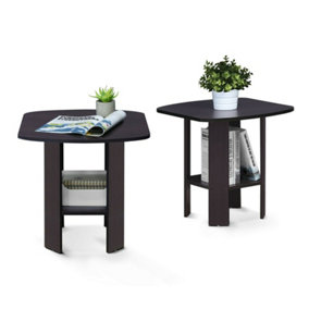 Furinno Simple Design End Table, Dark Walnut, Set of 2