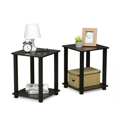 Furinno Simplistic End Table, Set of Two, Dark Walnut