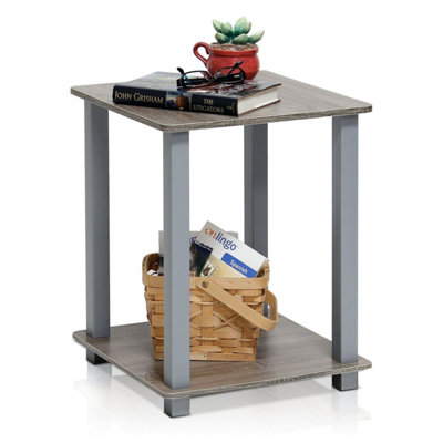 Furinno Simplistic End Table, Set of Two Side Table for Bedroom, French Oak Grey