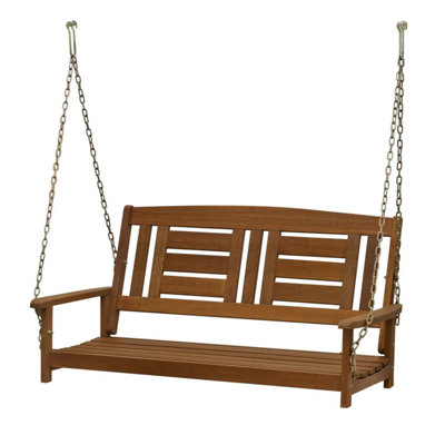 Furinno Tioman Hardwood Hanging Porch Swing with Chain, Natural
