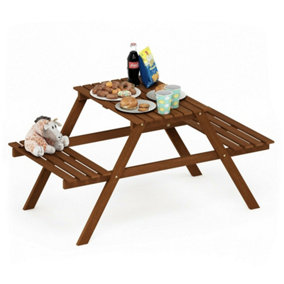 Furinno Tioman Hardwood Kids Picnic Table and Chair Set in Teak Oil, Natural