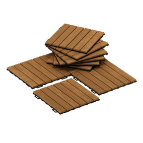 Furinno Tioman Outdoor Floor Decking Wood Tile Interlock 10PC/CTN, Honey Oak Color