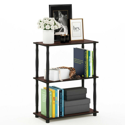 Furinno Turn-N-Tube 3-Tier Compact Multipurpose Shelf Display Rack with Classic Tube, Dark Cherry/Black