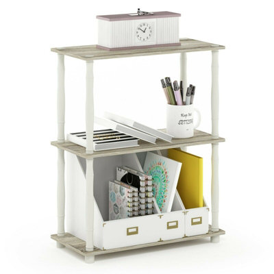 Furinno Turn-N-Tube 3-Tier Compact Multipurpose Shelf Display Rack with Classic Tube, Sonoma Oak/White