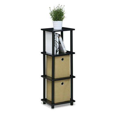 Furinno Turn-N-Tube 3 Tier Shelf with Bins, Blackwood/Black/Brown