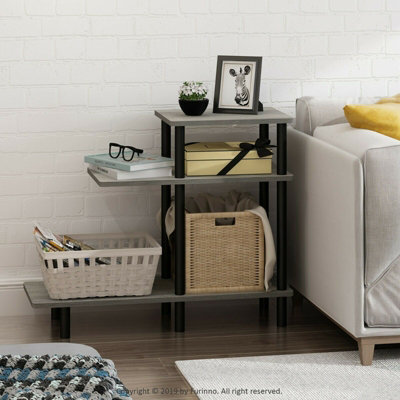 Furinno Turn-N-Tube 3-Tier Sofa Side Table, French Oak Grey/Black