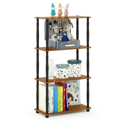 Furinno Turn-N-Tube 4-Tier Multipurpose Shelf Display Rack with Classic Tubes, Light Cherry/Black