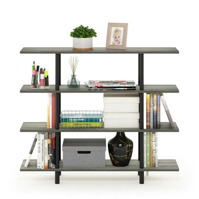 Furinno Turn-N-Tube 4-Tier Wide Display Shelf, French Oak Grey/Black