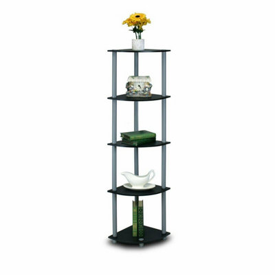 Furinno Turn-N-Tube 5 Tier Corner Display Rack Multipurpose Shelving Unit, Black/Grey