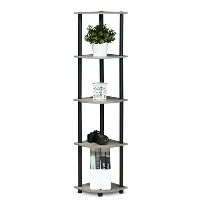 Furinno Turn-N-Tube 5 Tier Corner Display Rack Multipurpose Shelving Unit, French Oak Grey/Black