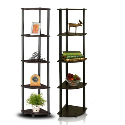 Furinno Turn-N-Tube 5-Tier Corner Multipurpose Display Shelves, Espresso/Black, Set of 2