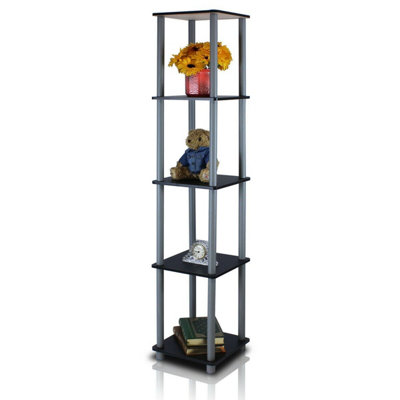 Furinno Turn-N-Tube 5-Tier Corner Square Rack Display Shelf, Black/Grey