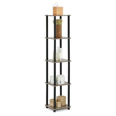 Furinno Turn-N-Tube 5-Tier Corner Square Rack Display Shelf, French Oak Grey/Black