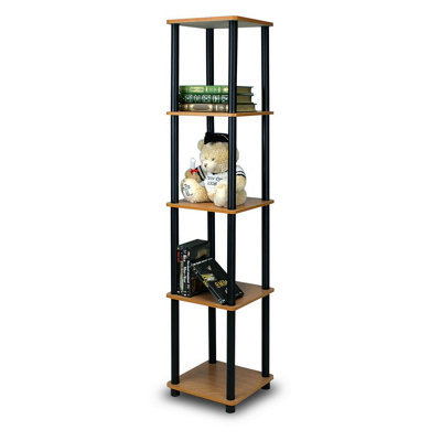 Furinno Turn-N-Tube 5-Tier Corner Square Rack Display Shelf, Light Cherry/Black